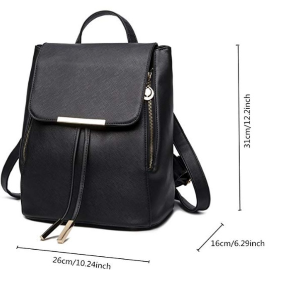 Women's Black PU Leather Backpack Travel bag Girls - Picture 4 of 5